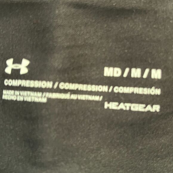 Under Armour Heatgear Compression Leggings Sz M Black white Striped Athletic Gym - Picture 3 of 7